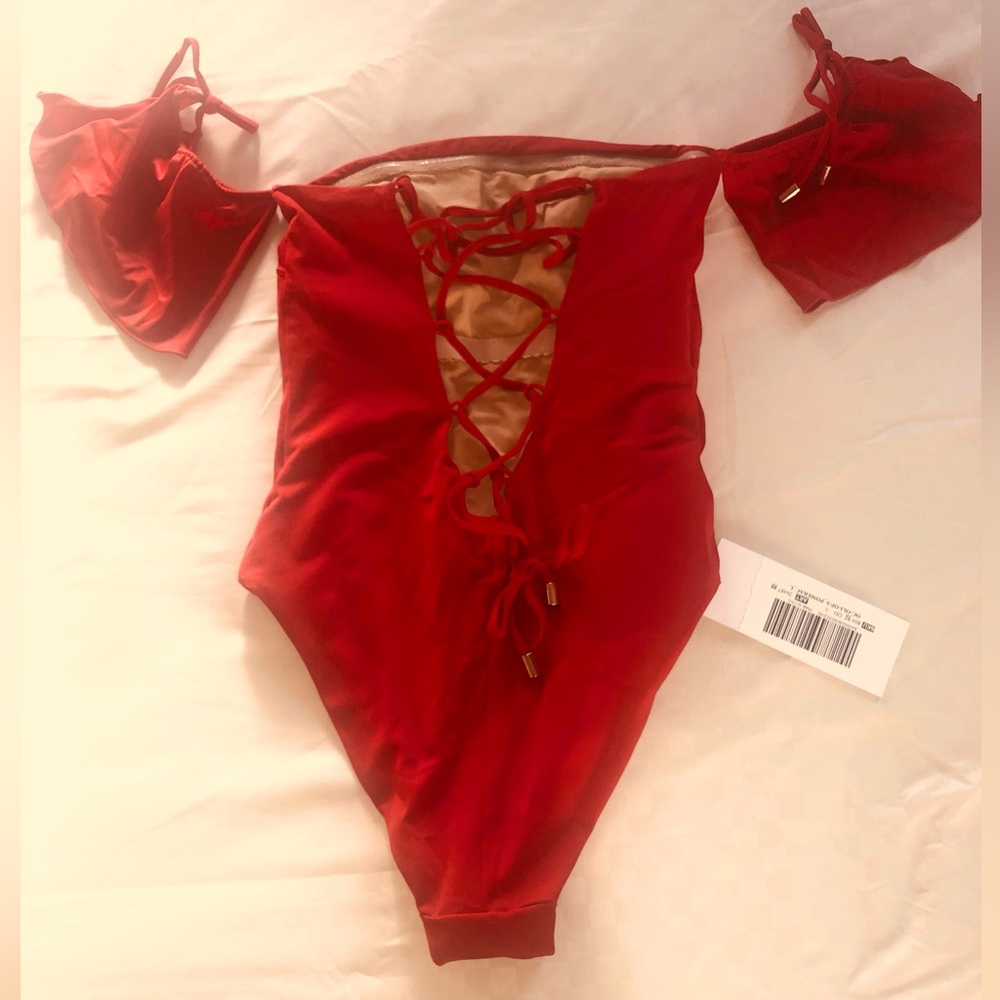 Red one piece swimsuit